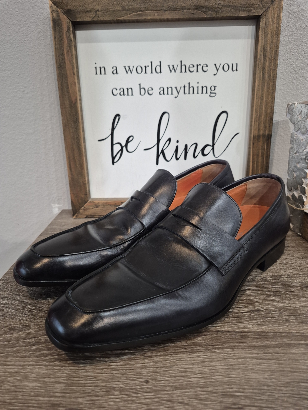 Santoni Mens Black Leather Penny Loafers Size 8 - Picture 3 of 9